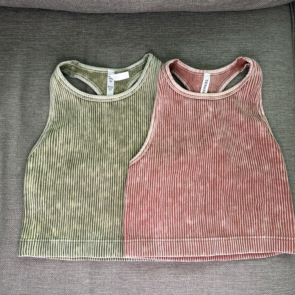 Zenana Outfitters Ribbed Brami Tank Tops in Brown and Olive Green